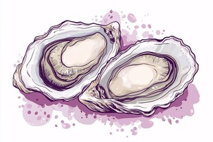 手绘双生蚝 清新水彩风