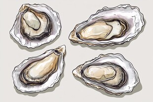 手绘新鲜牡蛎插画展示
