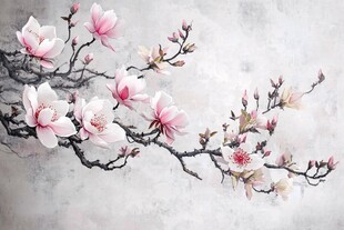 水墨风玉兰花枝绽放