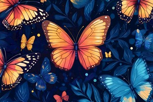 梦幻蝴蝶与叶的绚丽图案