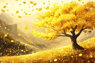 金秋孤树 落叶纷飞之景