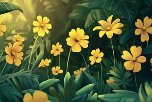 阳光下的烂漫黄色小花
