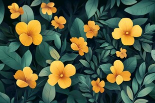 黄色小花与绿叶的清新画面