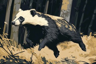 奔跑的獾在林间草地