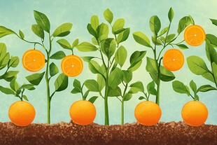 插画中的橘树与成熟果实