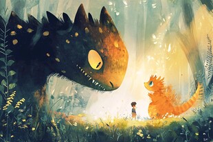 森林中人与大小龙的相遇