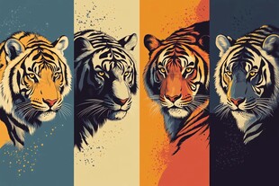 四色老虎头像艺术插画