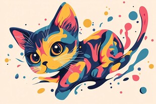 彩色萌猫 灵动艺术插画