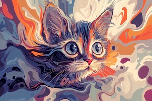 梦幻炫彩猫咪插画