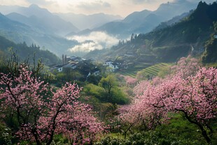 春日山村桃花盛放美景