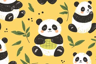 可爱熊猫与竹叶的温馨图案