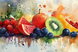 水彩绘多彩新鲜水果组合