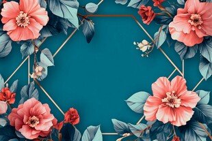 蓝底花卉几何边框装饰图