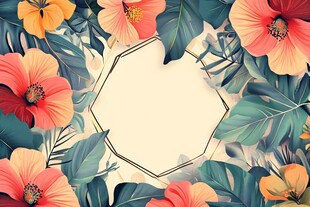 热带花卉环绕的空白装饰框
