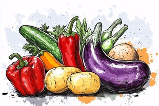 手绘多彩蔬菜组合