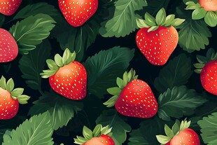 草莓绿叶无缝图案背景