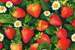 草莓雏菊绿叶清新图案
