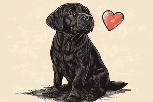 黑拉布拉多与爱心插画