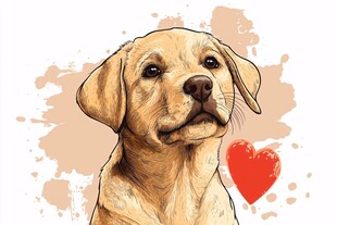 可爱拉布拉多与爱心插画