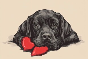 黑拉布拉多犬抱红心