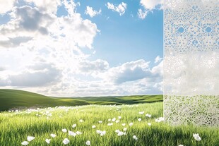 绿野蓝天白花自然美景