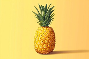 黄色背景上的单个菠萝