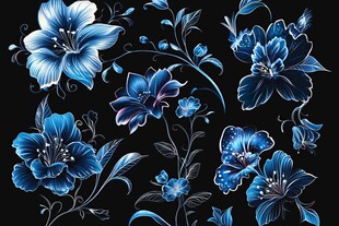 蓝色花卉图案装饰元素
