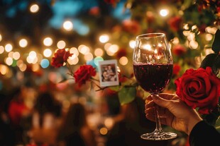 浪漫夜宴 手持红酒与玫瑰