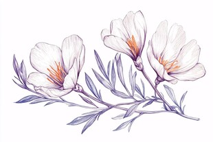 手绘白色花卉植物插画