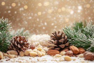 冬日松枝坚果雪景装饰图