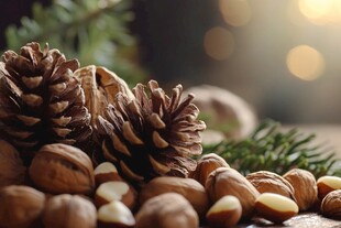 松塔坚果摆拍 冬日氛围感