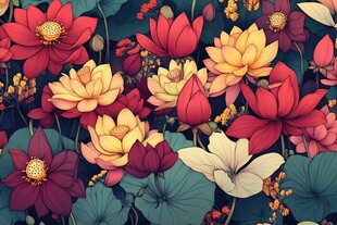 多彩绽放的梦幻莲花世界