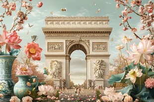 巴黎凯旋门的花卉梦幻景致