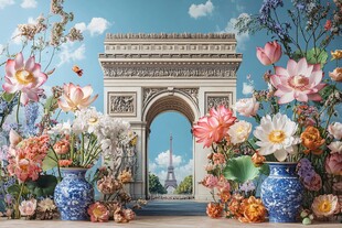 花海中的凯旋门浪漫景致