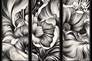黑白花卉三联装饰画