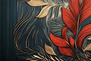 红金叶饰的深邃背景艺术