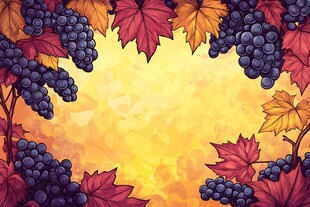 秋日葡萄与枫叶插画背景