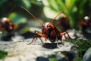 勇猛的蟑螂在石上蓄势待发