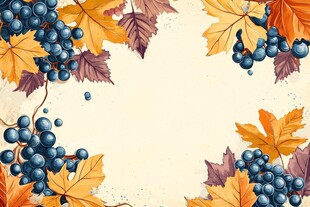 秋景边框 葡萄与斑斓秋叶