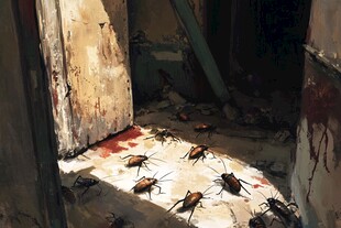 破旧房间内的成群蟑螂