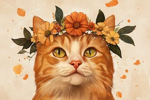 头戴花环的可爱橘猫