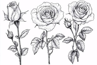 手绘玫瑰花插画素材