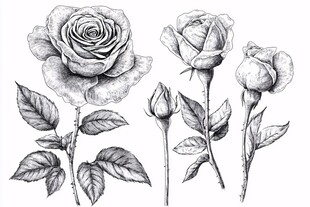 手绘玫瑰花卉插画素材