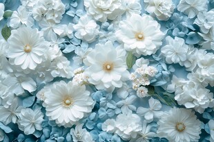 蓝白花卉背景墙的美丽景致