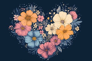心形花卉插画 绚丽多彩