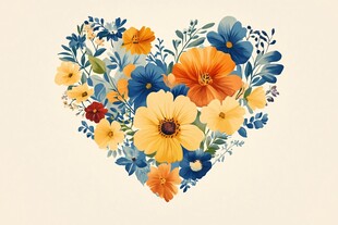 心形花卉插画 绚烂多彩