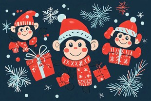 圣诞小猴与礼物欢乐场景