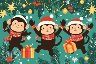 三只小猴的圣诞欢乐派对