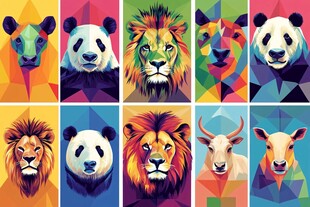 多彩几何风动物头像集合