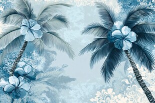 蓝调热带棕榈花卉图案